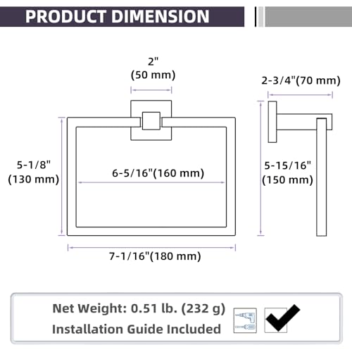 Square Towel Ring for Bathroom (Brushed Nickel)