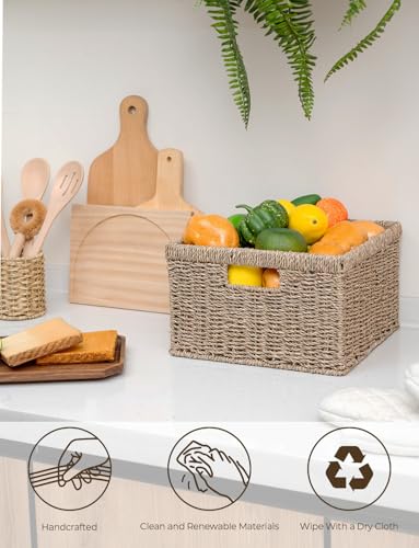 Wicker Storage Baskets for Shelves (Natural (Seagrass) / 11½"L x 11½"W x 7"H + 9¾"L x 9¾"W x 6½"H)