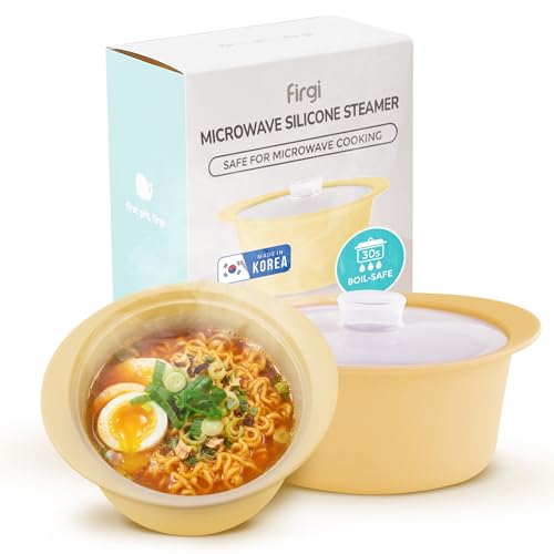 40oz Platinum Silicone Microwave Steamer Pot with Handle & Lid (40oz / Butter Yellow)