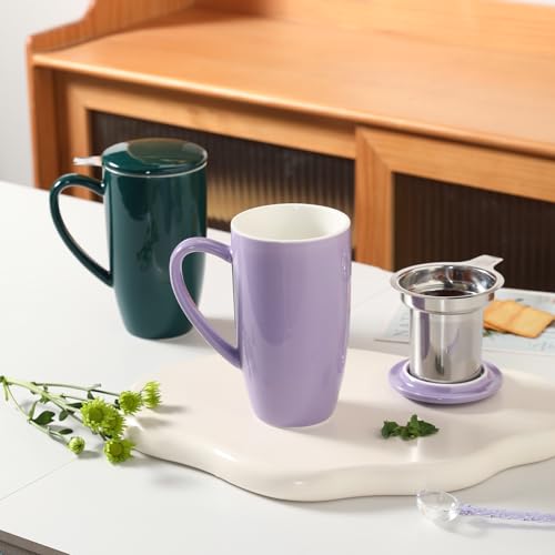 Sweejar Porcelain Tea Infuser Mug with Lid (Jade / Tea Cup(20 Fl Oz))