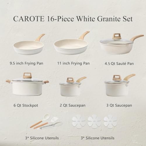 16pcs Nonstick Cookware Sets (Cream White / 16 Piece)