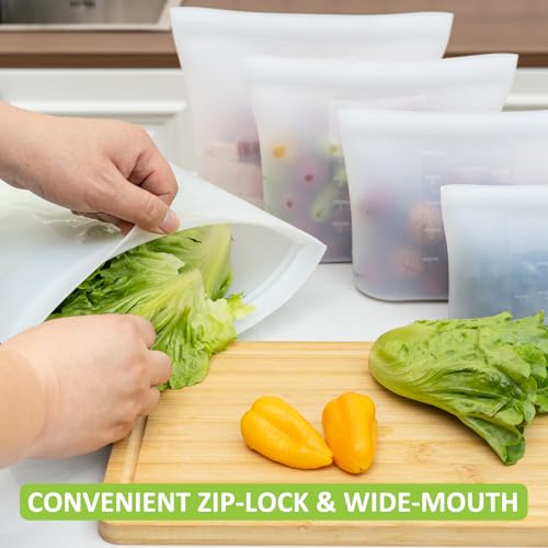 100% Silicone Reusable Storage Bag (Translucent|XL+L+M+S+XS|9 Pack)