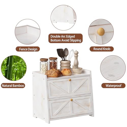 Vintage Double Layer Bread Box for Kitchen Counter Bamboo Bread Storage Container Large Capacity Bread Storage Bin