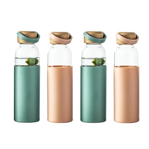 21oz Borosilicate Glass Water Bottle with Non (2*Pink+2*Green)