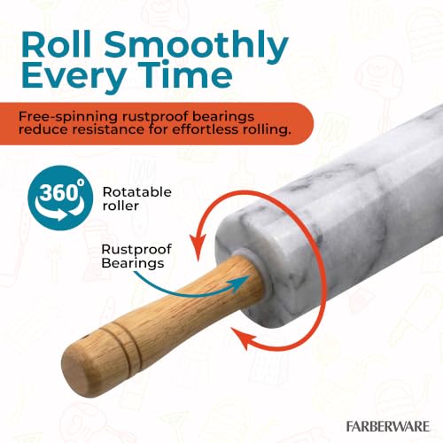 Dough Rolling Pin with Wooden Stand (Marble)