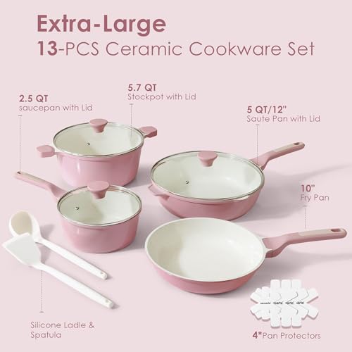 Nonstick Ceramic Cookware Set Large 13 (Blossom Pink)