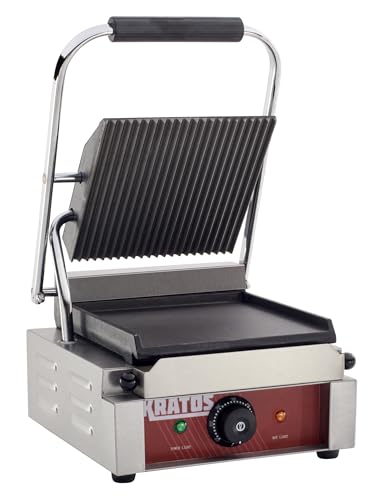Commercial Electric Panini Sandwich Grill with Grooved Top and Smooth Bottom Plates (Small w/ Smooth & Grooved Plates)