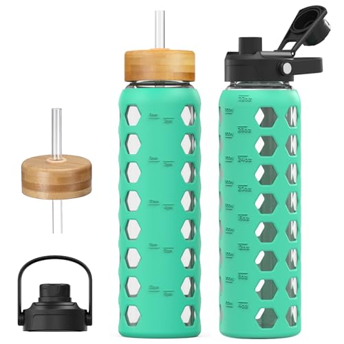 Glass Water Bottle (Green / 32 Ounces)