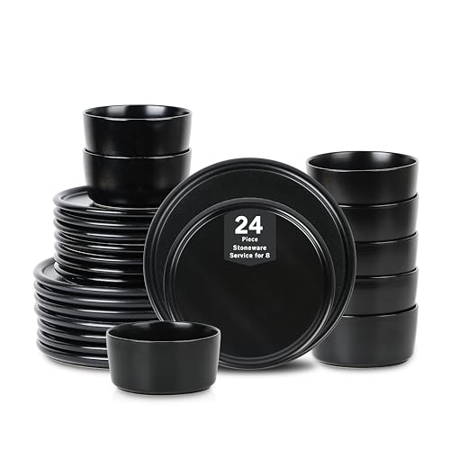 Eden 24 Piece Dinnerware Set Stoneware (Black / 24-Piece - Service for 8)