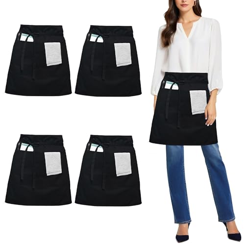 4 Pack Black Waist Apron (4 Count)