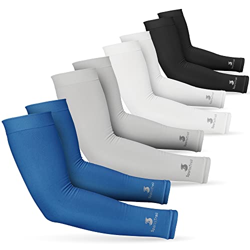 Cooling Arm Sleeves for Men & Women (4 Pairs: 1 Pair White + 1 Pair Black + 1 Pair Gray + 1 Pair Dark Blue / One Size)