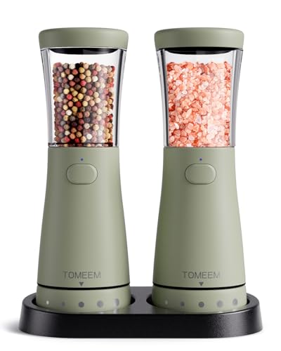 Electric Salt and Pepper Grinder Set with Storage Base (Green)