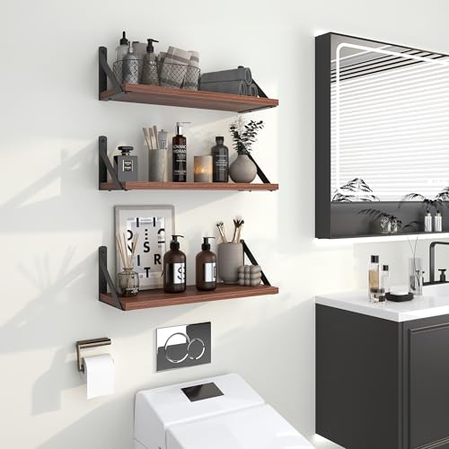 Floating Shelves for Wall (Walnut / 15.75"W x 5.9"D x 5.4"H,Set of 3)