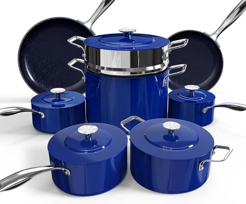 Lux 13pc Forged Lightweight Nonstick Ceramic Cookware Set (Blueberry)