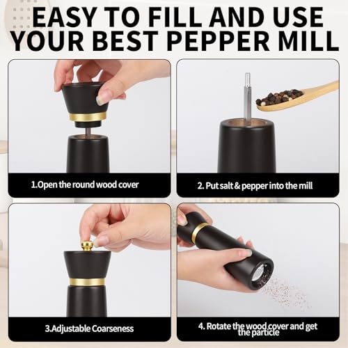 Wooden Salt and Pepper Grinder Set (BLACK 7”2PC)