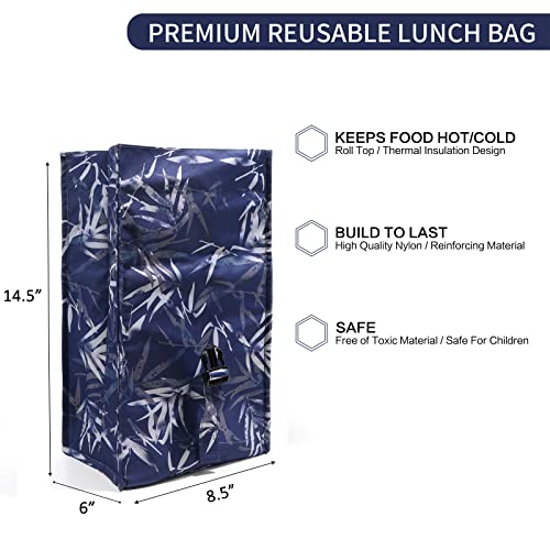 Insulated Lunch Bag Rolltop Lunch Box (Blue Bamboo)