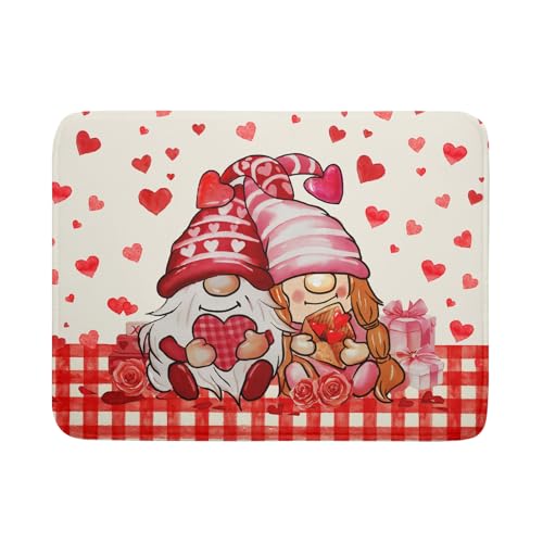 Love Gnome Dish Drying Mat 18"x24" Red Heart Microfiber Dish Drainer Rack Mat Holiday Absorbent Dishes Pad for Kitchen Counter Sink Decor (Love Gnome / 24" x 24")