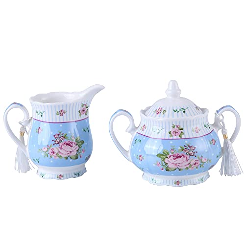 Porcelain Teapot Sugar Bowl and Cream Milk Jug Shabby Chic Vintage Floral in Gift box 40oz