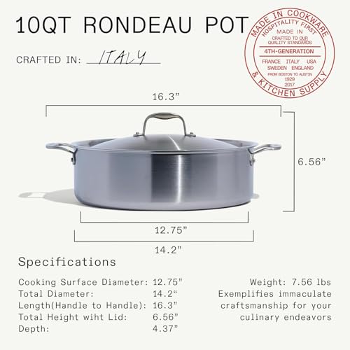 Cookware 10 Quart Stainless Steel Rondeau Pot w (10 Quarts)