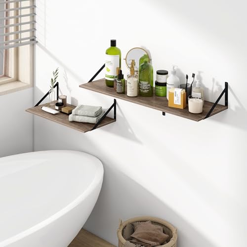 48W x 12D Deep Floating Shelves Set of 2 Grey (Grey With Black Metal Bracket / 48Wx12Dx5.8H)