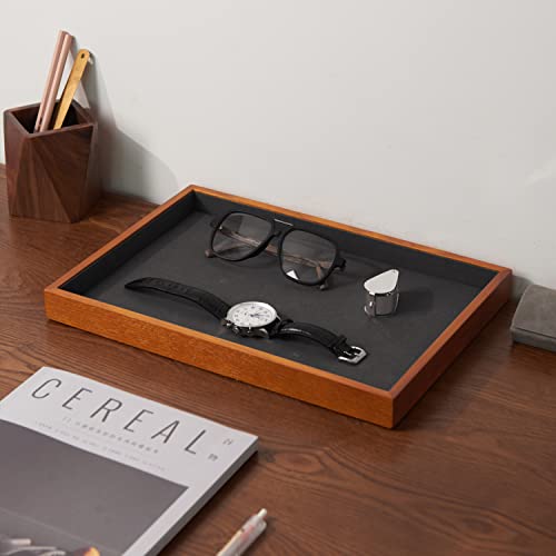 Wood Flat Jewelry Tray Stackable Jewelry Drawer Organizer Showcase Jewelry Holder (Grey flat tray)