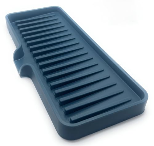 Silicone Soap Dish Tray and Sponge Holder with Drain Chute (Smoky Blue / (MD) 9"x3.5")
