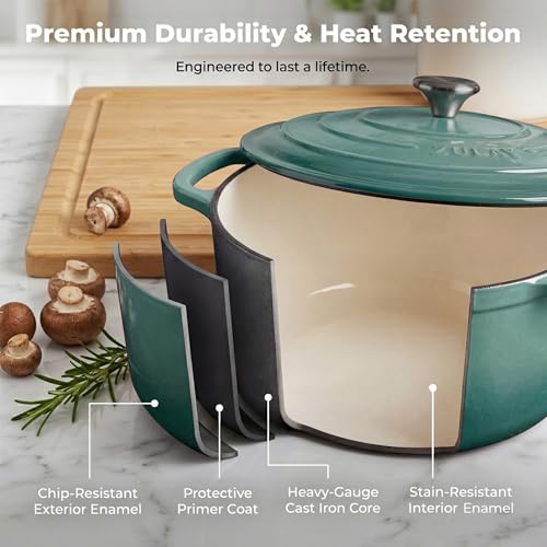6.4QT Enameled Cast Iron Dutch Oven Pot with Lid (Aventurine / 6.4 Quart)