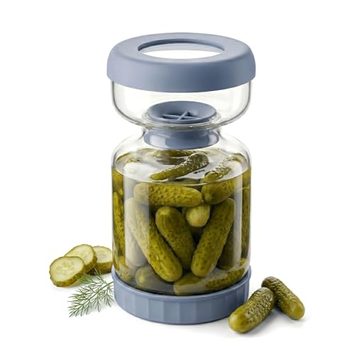 Pickle Jar with Strainer Flip for Pickle Juice Separator from Wet and Dry (Haze Blue)