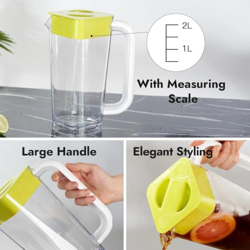 4 Pack 2L 68 oz Plastic Pitcher with Lid & Handle (White-yellow-4pack)