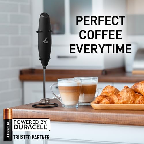 Powerful Milk Frother Wand With Duracell Batteries (Ultimate Black / Double Whisk + Batteries)