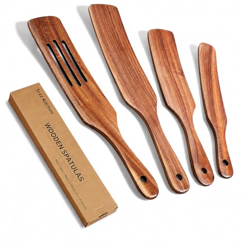Spurtle Set Natural Acacia Wooden Kitchen Utensils Set of 4