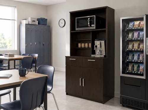 Single Door Microwave Hutch Cabinet for Office Breakroom (36" W – Door + Hutch)