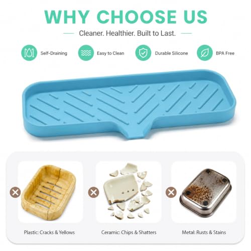 Silicone Soap Dish with Drain Spout (Light Blue / L(12"×4"))
