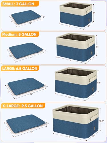 2 Pack Fabric Closet Storage Bins for Shelves (Navy Blue / 2PCS/Large-15x11x9.5)