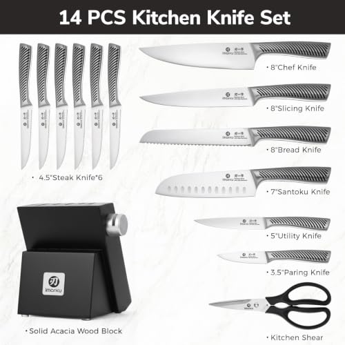 14 Piece Japanese Gyutou Stainless Steel Knife Set with Block (Pure Black)
