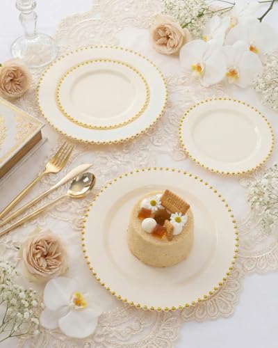 180Pcs Elegant Ivory Gold Plastic Dinnerware Set for Wedding (Ivory and Gold Plastic Dinnerware Set / 180PCS)