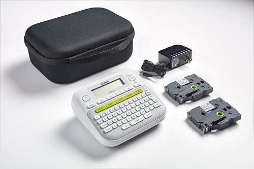 PT D210SV Monochrome Label Maker Bonus Bundle Comes with a Protective Carrying case (Pack of 1 / PTD210 + Case, Adapter & 2 Tapes (4m))