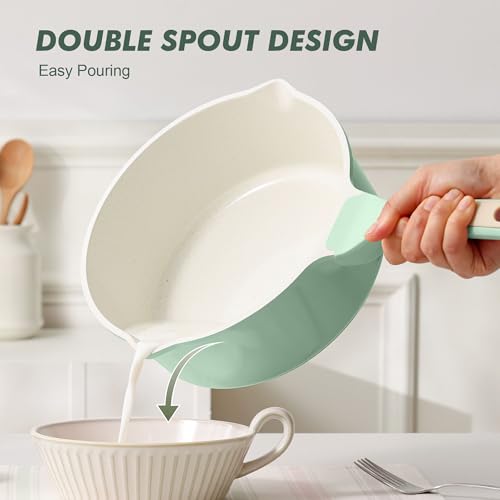 Ceramic Nonstick Saucepan with Double Pouring Spout (Mint Green / 3 Quarts)