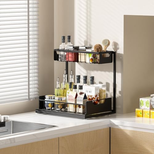 Under Kitchen Sink Organizers and Storage (Black / 2 Pack)
