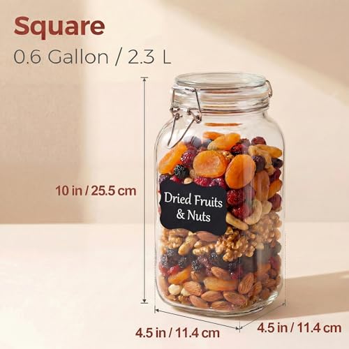 78oz Large Square Glass Jars with Airtight Lids (Square-78OZ Set-3 Pack)