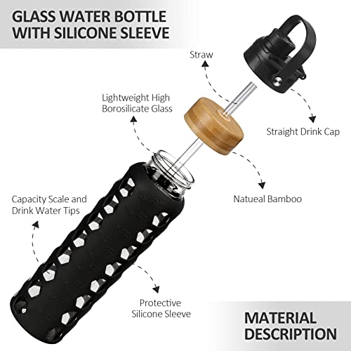 Glass Water Bottle (Black / 32 Ounces)