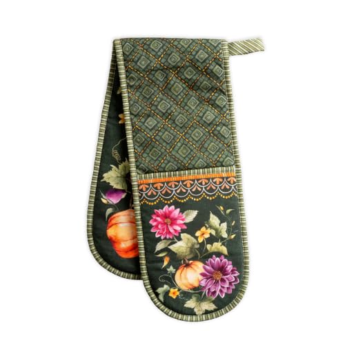 Double Oven Mitts 100% Cotton Double Oven Glove (026 - Pumpkin Garden - Dark Green / 7" x 35" (Double Oven Mitt))