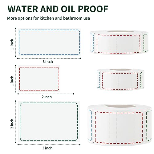 1000 Removable Freezer Labels (1000pcs 1" x 2" / Multicolored, Red Green Blue in Turn)
