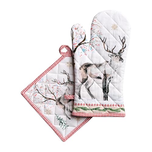 100% Cotton Oven Mitt & Pot Holder Set (116 - Rural Christmas / 7.5" x 13" & 8" x 8" (Oven Mitt & Pot Holder))