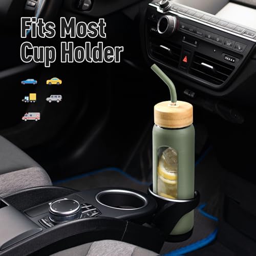 24oz Glass Water Bottle with Straw and 2 Lids (Olive / 24 Ounces)