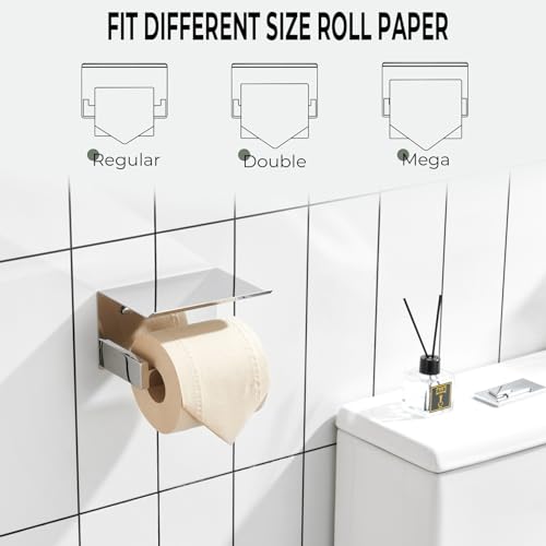Toilet Paper Holder with Shelf Chrome Bathroom Toilet Roll Holder for Restroom T