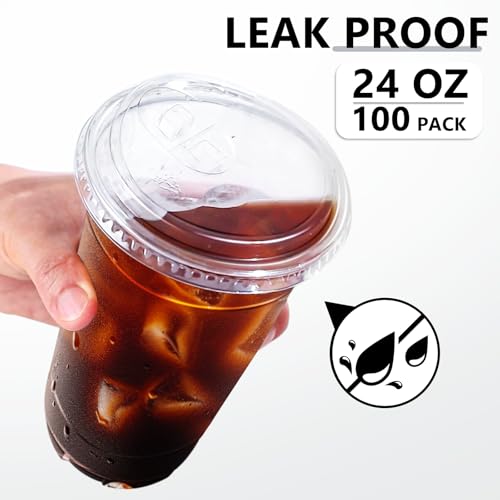 100 Pack 24 oz Clear Plastic Cups with Sip Lids (24oz 100Pack)