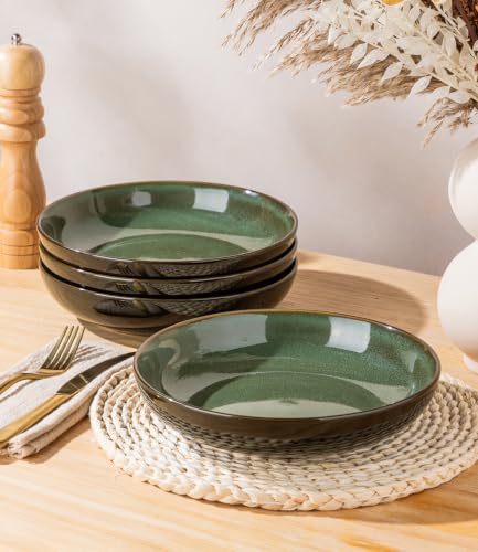 9.0" Ceramic Pasta Bowls Set of 4 (Set of 4 / Green)