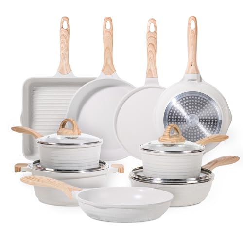 23pcs Pots and Pans Set Non Stick (23 pcs White Aluminum)