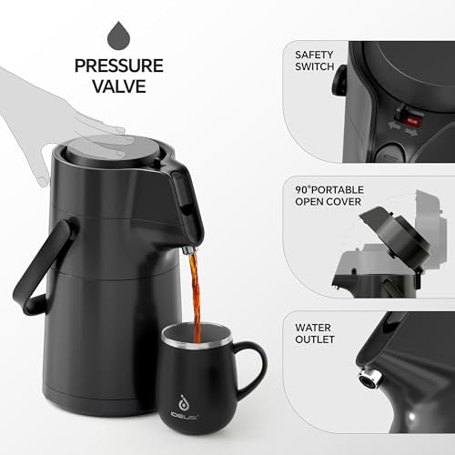 Thermal Coffee Carafe 68oz (Elegant Black / 74.4 Ounces)